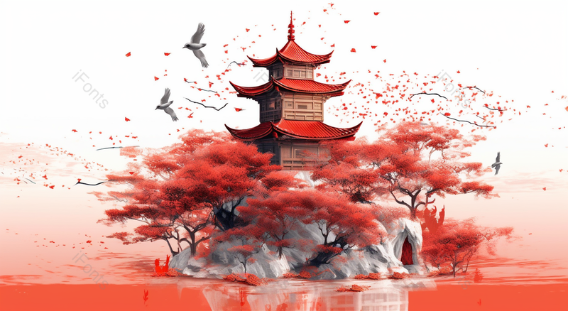 秋天枫林古典水墨山水画,插画/手绘图,插画/手绘图库,插画/手绘图下载,插画/手绘